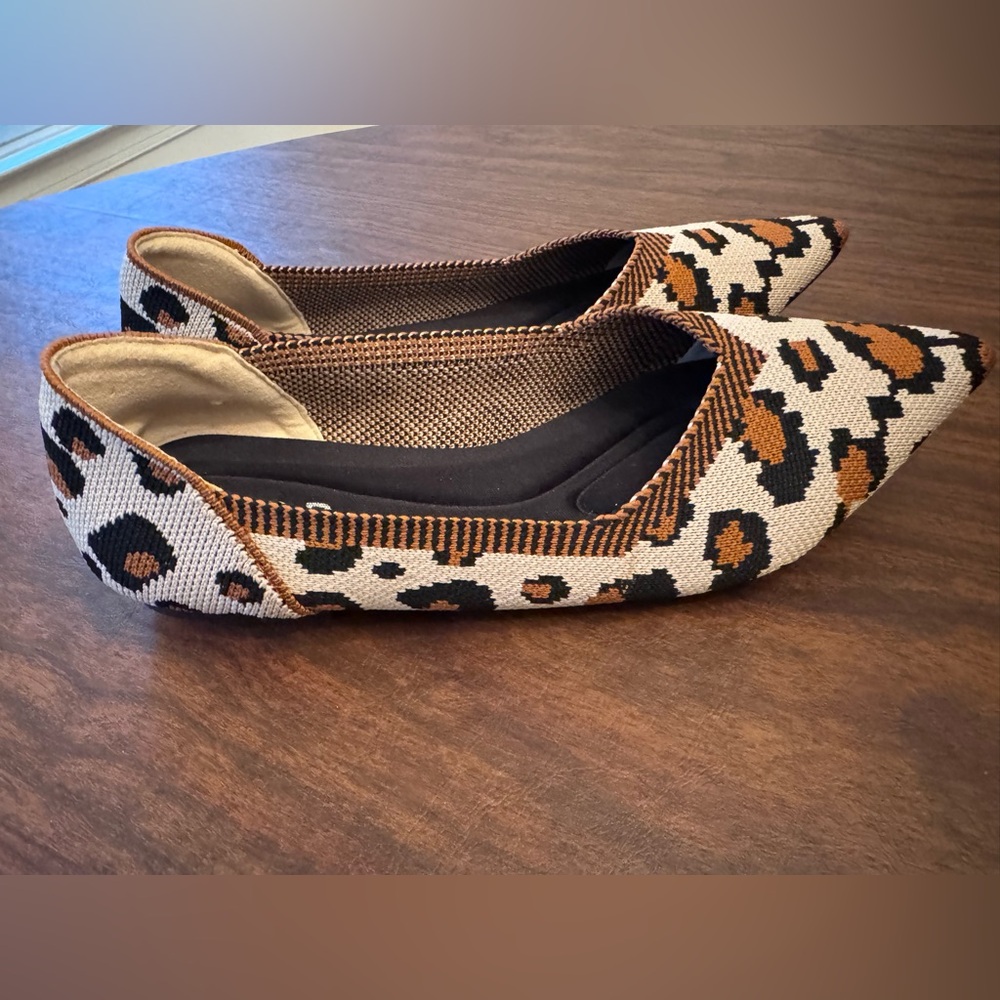 JBB Shoes Flats Brown Black Cream Pointed Woven Italian Leopard Print Size 6 - Picture 3 of 8